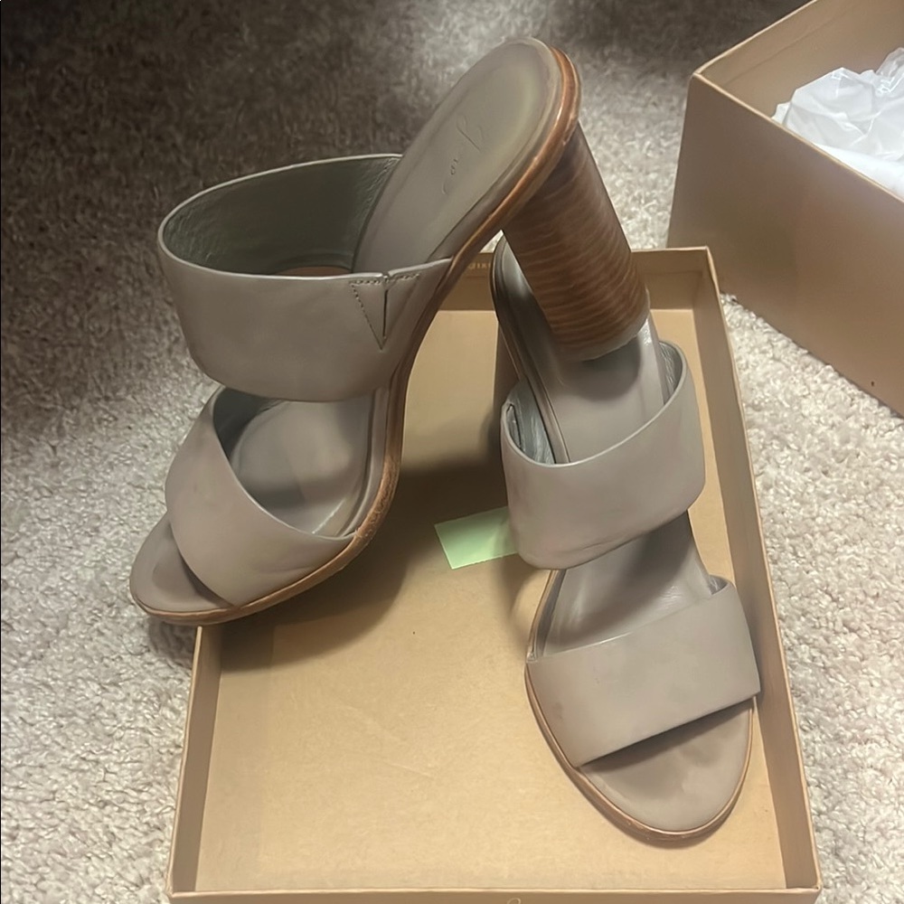 Joie Gray Suede Sandals with Modern Block Heel